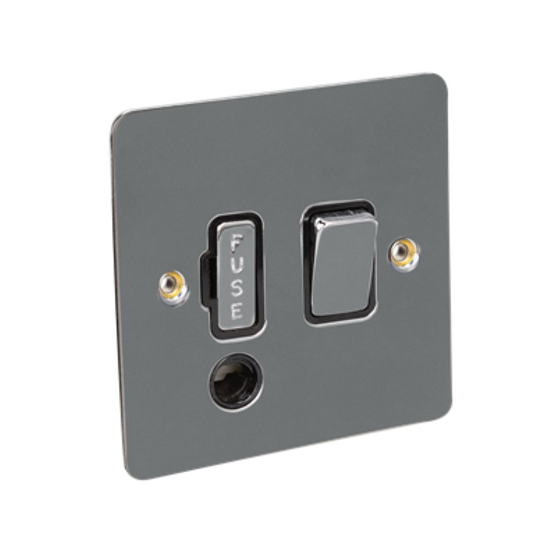 Flat Plate 13Amp Switched Fuse Spur Front Flex Outlet *Black Ni